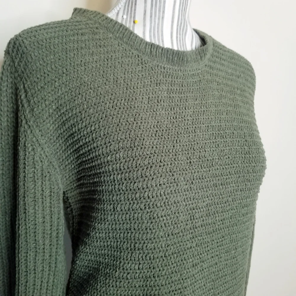 BB Dakota Chenille Knit Sweater Army Green Sz S